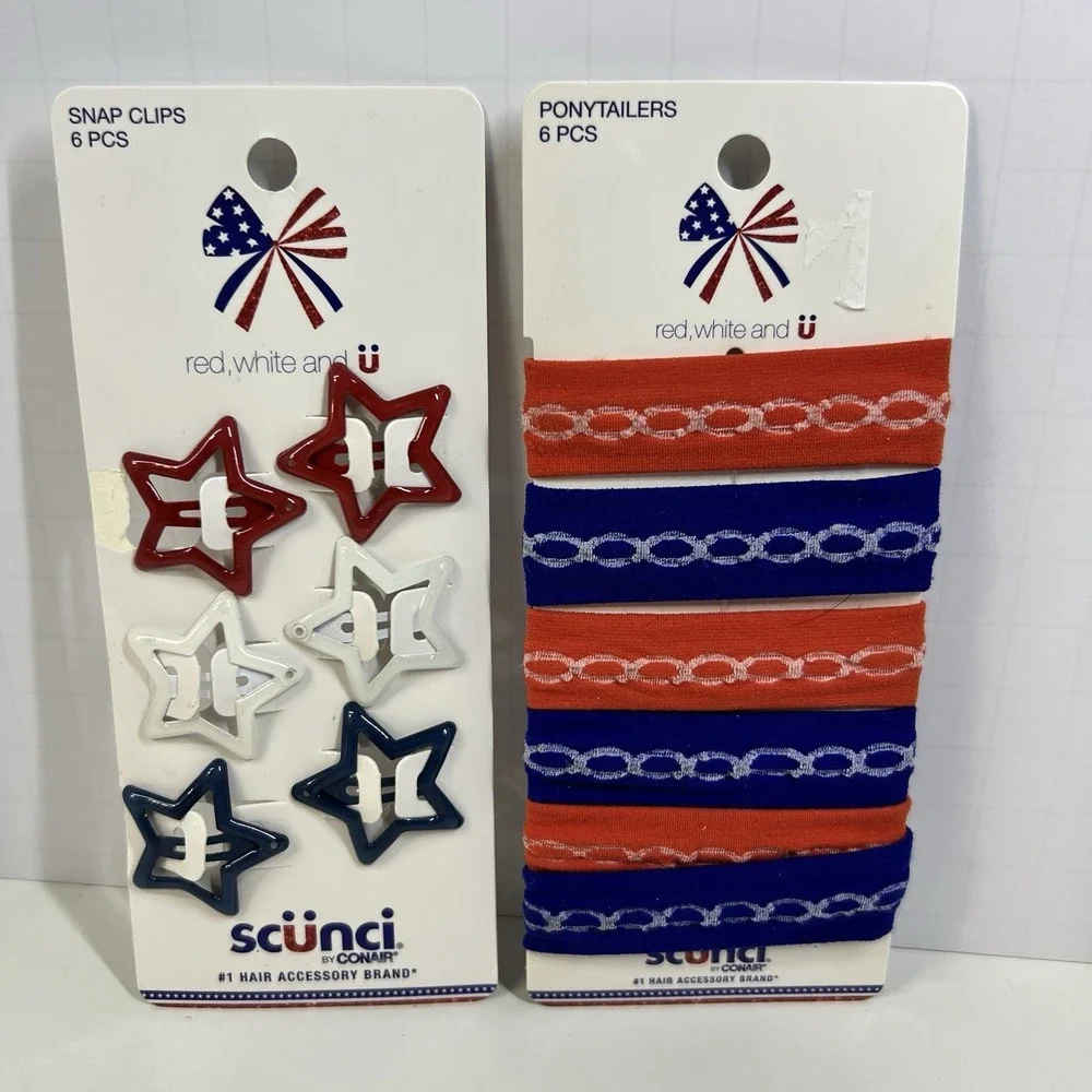 Scunci Patriotic Hair Clip Bundle 4th July Stars‎ Ponytailers New Red White Blue
